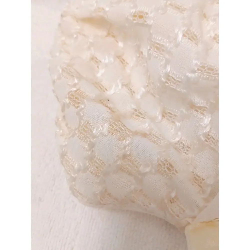 Antique Baby Bonnet Size Small Ivory Ruffled Lace Light Yellow Infant 0-2 Months